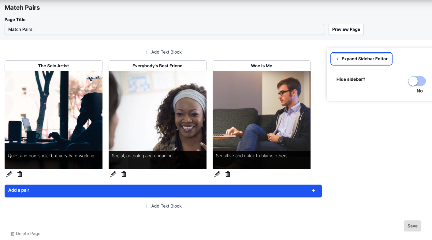 Creating a Match Pairs Page – Thought Industries